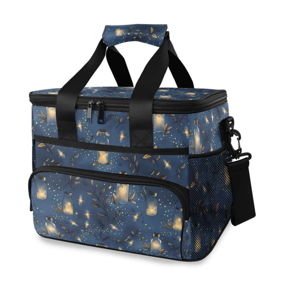 FORMRS Insulated Cooler Bag 24 Cans Capacity Soft Leakproof Lunch Box with Side Pockets, Blue Firefly Pattern