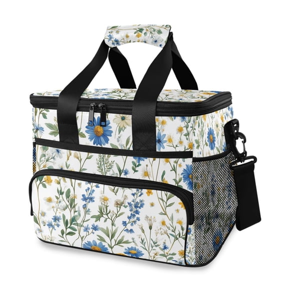FORMRS Insulated Cooler Bag 24 Cans Capacity Soft Leakproof Lunch Box with Side Pockets, Blue Floral
