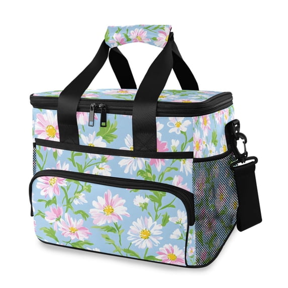FORMRS Insulated Cooler Bag 24 Cans Capacity Soft Leakproof Lunch Box with Side Pockets, Blue Floral