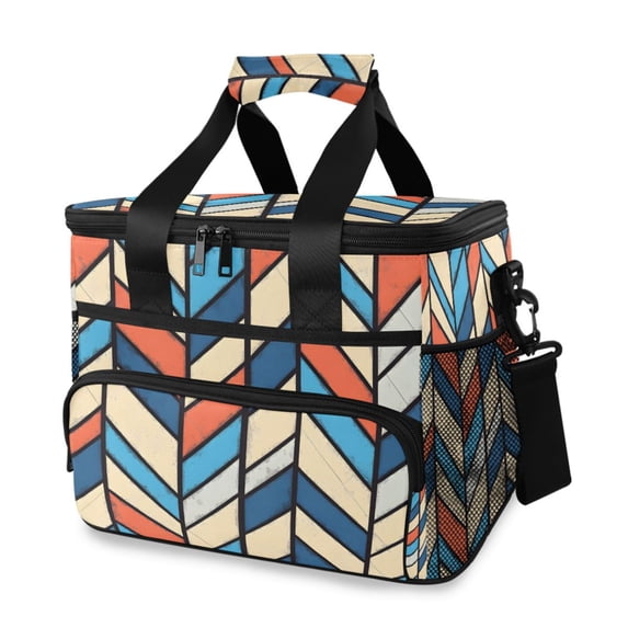 FORMRS Insulated Cooler Bag 24 Cans Capacity Soft Leakproof Lunch Box with Side Pockets, Blue Geometric