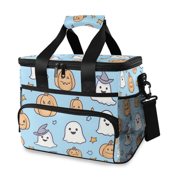 FORMRS Insulated Cooler Bag 24 Cans Capacity Soft Leakproof Lunch Box with Side Pockets, Blue Halloween Ghosts