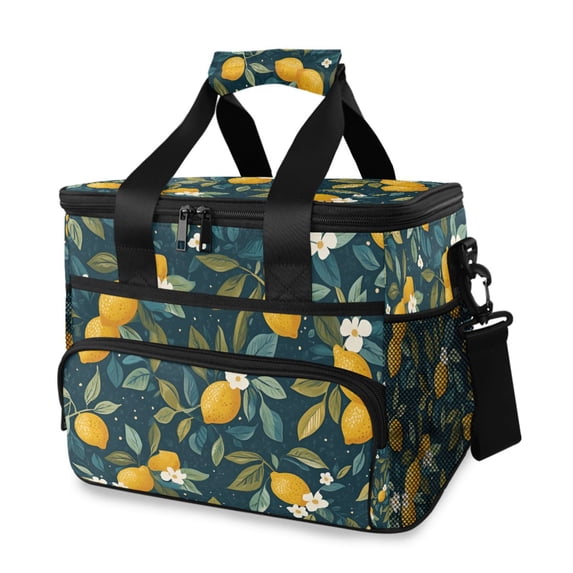 FORMRS Insulated Cooler Bag 24 Cans Capacity Soft Leakproof Lunch Box with Side Pockets, Blue Lemons