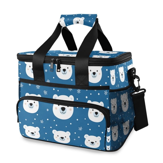 FORMRS Insulated Cooler Bag 24 Cans Capacity Soft Leakproof Lunch Box with Side Pockets, Blue Polar Bear