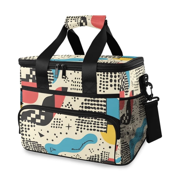 FORMRS Insulated Cooler Bag 24 Cans Capacity Soft Leakproof Lunch Box with Side Pockets, Blue Retro Print