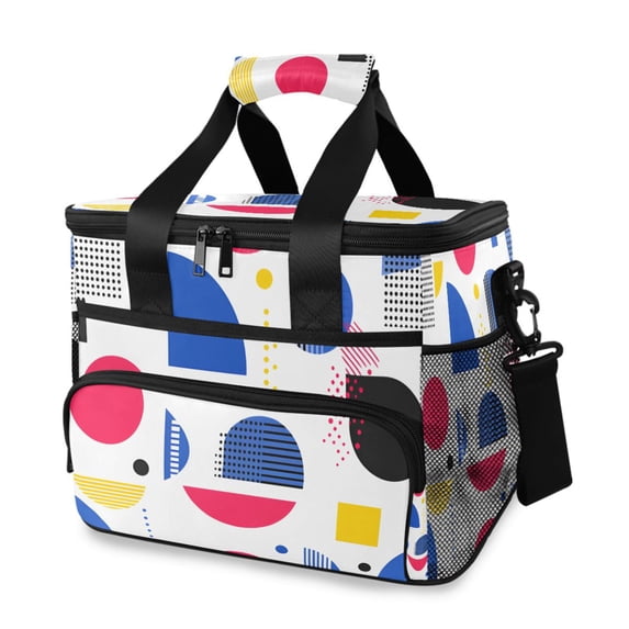 FORMRS Insulated Cooler Bag 24 Cans Capacity Soft Leakproof Lunch Box with Side Pockets, Blue Retro Shapes