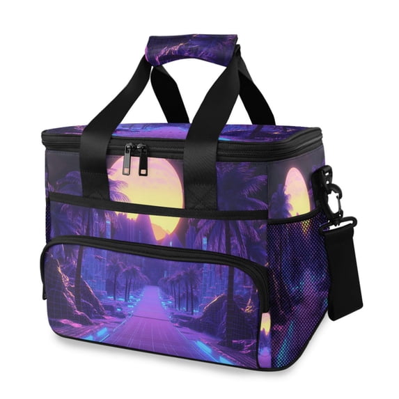 FORMRS Insulated Cooler Bag 24 Cans Capacity Soft Leakproof Lunch Box with Side Pockets, Blue Road