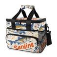 thumbnail image 1 of FORMRS Insulated Cooler Bag 24 Cans Capacity Soft Leakproof Lunch Box with Side Pockets, Blue Sardines Pattern, 1 of 7