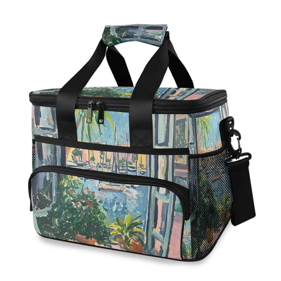 FORMRS Insulated Cooler Bag 24 Cans Capacity Soft Leakproof Lunch Box with Side Pockets, Blue Sea Boat