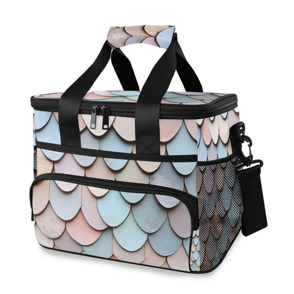 FORMRS Insulated Cooler Bag 24 Cans Capacity Soft Leakproof Lunch Box with Side Pockets, Blue Shimmering Pattern