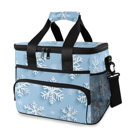 FORMRS Insulated Cooler Bag 24 Cans Capacity Soft Leakproof Lunch Box with Side Pockets, Blue Snowflake