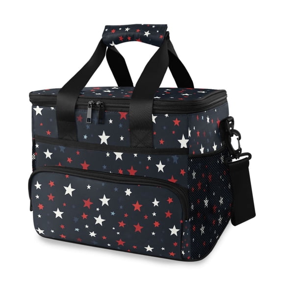 FORMRS Insulated Cooler Bag 24 Cans Capacity Soft Leakproof Lunch Box with Side Pockets, Blue Stars Pattern