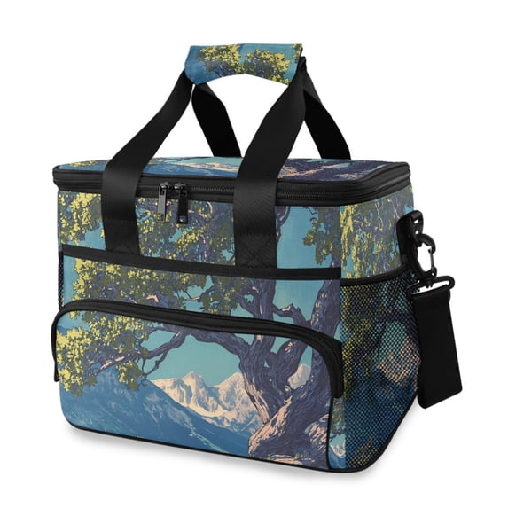 FORMRS Insulated Cooler Bag 24 Cans Capacity Soft Leakproof Lunch Box with Side Pockets, Blue Tree