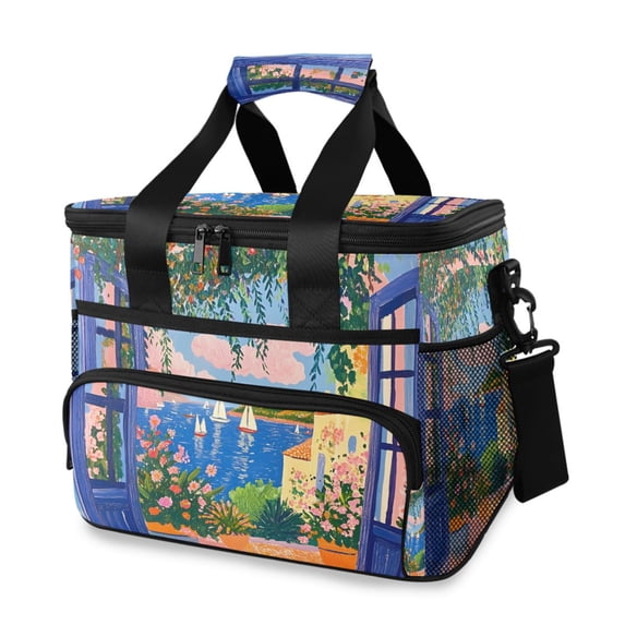 FORMRS Insulated Cooler Bag 24 Cans Capacity Soft Leakproof Lunch Box with Side Pockets, Blue Window