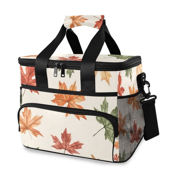 FORMRS Insulated Cooler Bag 24 Cans Capacity Soft Leakproof Lunch Box with Side Pockets, Brown Autumn Leaves