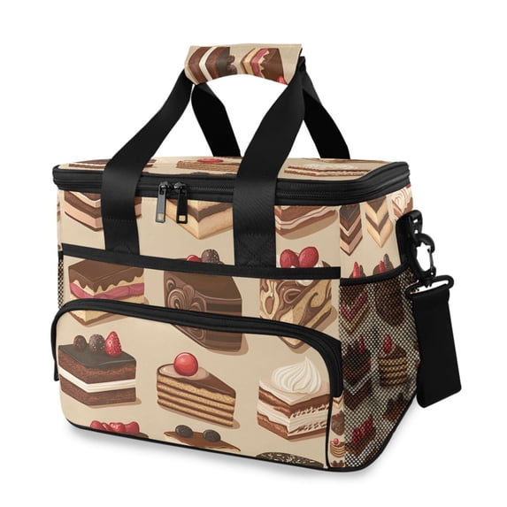 FORMRS Insulated Cooler Bag 24 Cans Capacity Soft Leakproof Lunch Box with Side Pockets, Brown Cakes