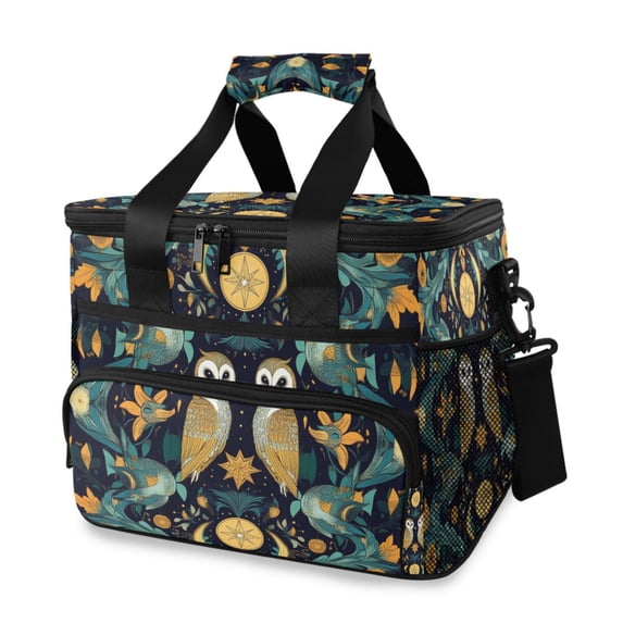 FORMRS Insulated Cooler Bag 24 Cans Capacity Soft Leakproof Lunch Box with Side Pockets, Brown Mystical Owls