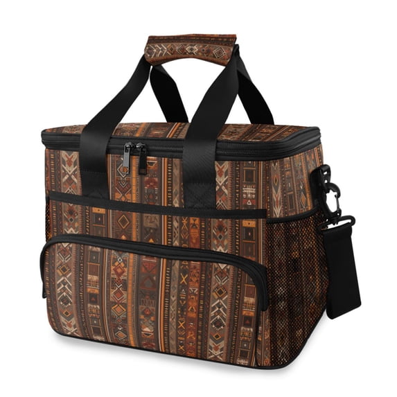 FORMRS Insulated Cooler Bag 24 Cans Capacity Soft Leakproof Lunch Box with Side Pockets, Brown Tribal Pattern