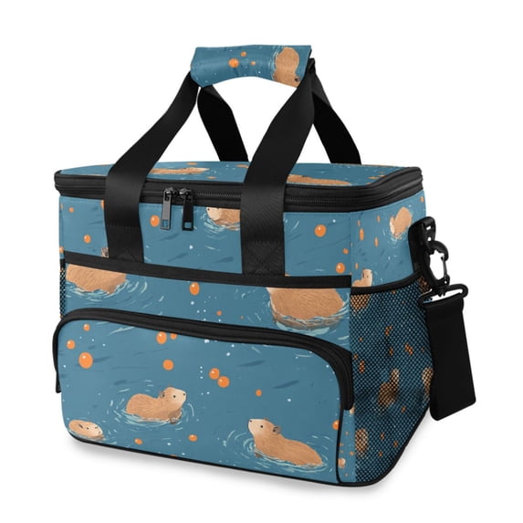 FORMRS Insulated Cooler Bag 24 Cans Capacity Soft Leakproof Lunch Box with Side Pockets, Capybaras Swimming