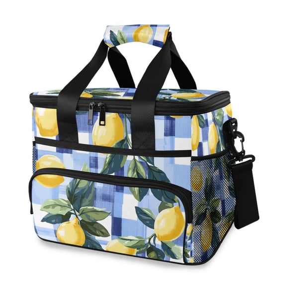 FORMRS Insulated Cooler Bag 24 Cans Capacity Soft Leakproof Lunch Box with Side Pockets, Cartoon Lemon Leaves
