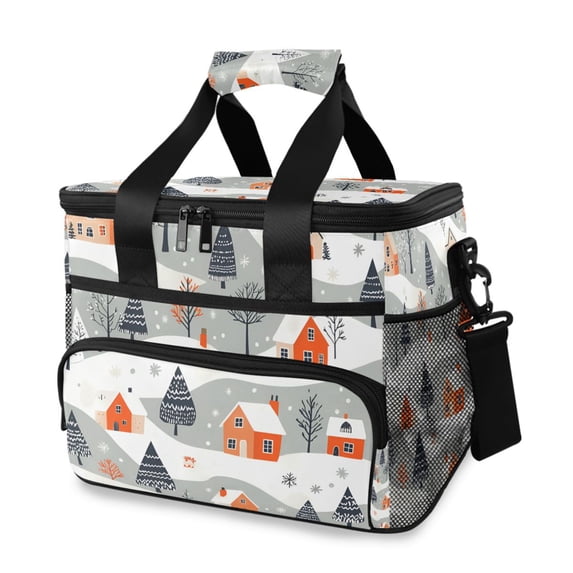 FORMRS Insulated Cooler Bag 24 Cans Capacity Soft Leakproof Lunch Box with Side Pockets, Cartoon Orange Houses