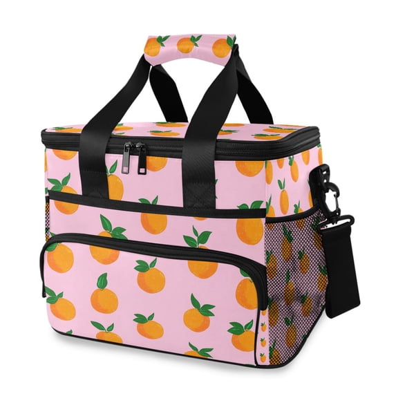 FORMRS Insulated Cooler Bag 24 Cans Capacity Soft Leakproof Lunch Box with Side Pockets, Cartoon Oranges