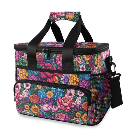 FORMRS Insulated Cooler Bag 24 Cans Capacity Soft Leakproof Lunch Box with Side Pockets, Charming Floral Pattern