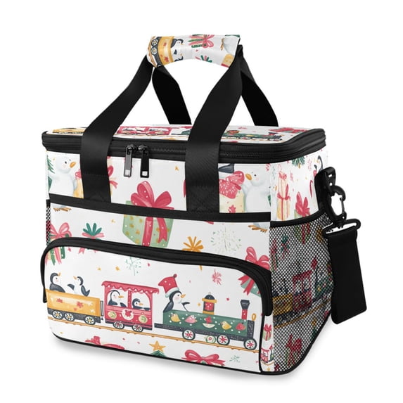 FORMRS Insulated Cooler Bag 24 Cans Capacity Soft Leakproof Lunch Box with Side Pockets, Christmas Penguin