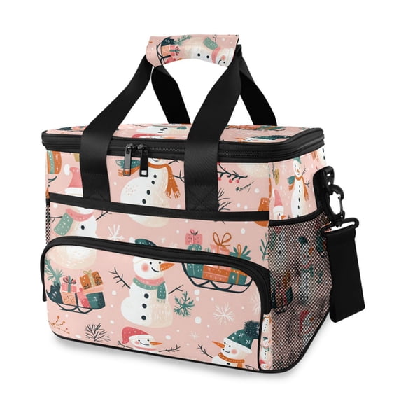 FORMRS Insulated Cooler Bag 24 Cans Capacity Soft Leakproof Lunch Box with Side Pockets, Christmas Snowman