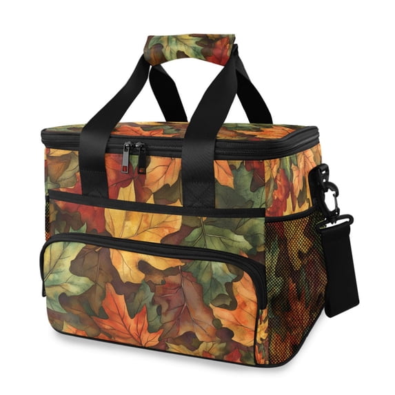 FORMRS Insulated Cooler Bag 24 Cans Capacity Soft Leakproof Lunch Box with Side Pockets, Colorful Autumn Leaves