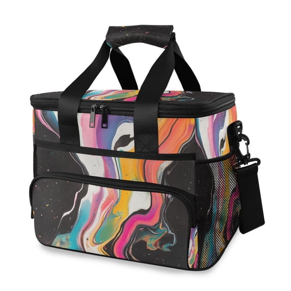 FORMRS Insulated Cooler Bag 24 Cans Capacity Soft Leakproof Lunch Box with Side Pockets, Colorful Black