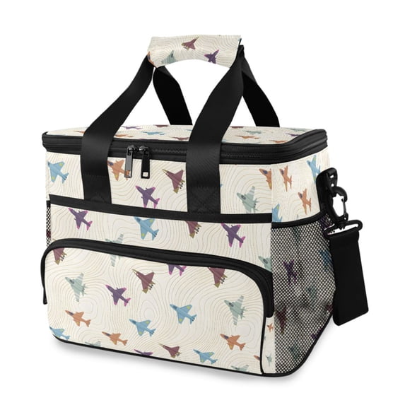 FORMRS Insulated Cooler Bag 24 Cans Capacity Soft Leakproof Lunch Box with Side Pockets, Colorful Cartoon Planes Pattern
