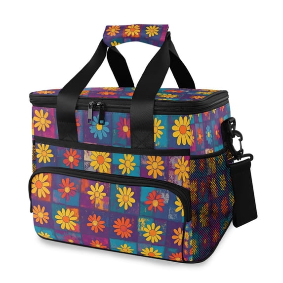 FORMRS Insulated Cooler Bag 24 Cans Capacity Soft Leakproof Lunch Box with Side Pockets, Colorful Checkered Daisy