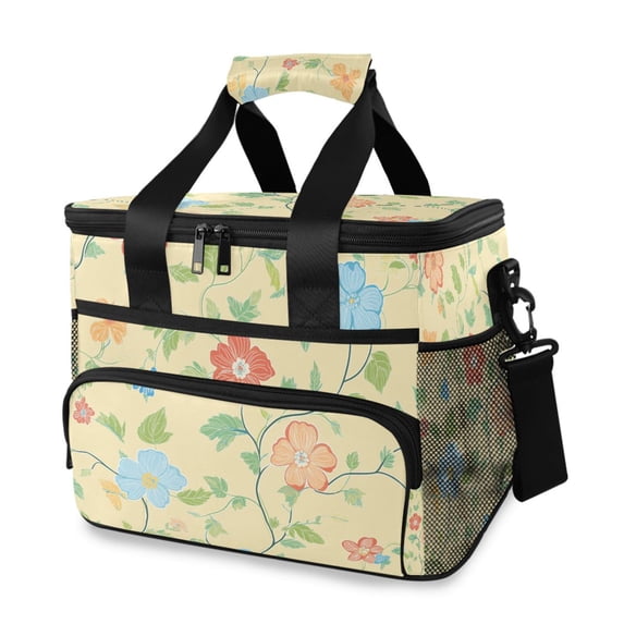FORMRS Insulated Cooler Bag 24 Cans Capacity Soft Leakproof Lunch Box with Side Pockets, Colorful Flower