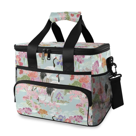 FORMRS Insulated Cooler Bag 24 Cans Capacity Soft Leakproof Lunch Box with Side Pockets, Colorful Flowers Blossoms