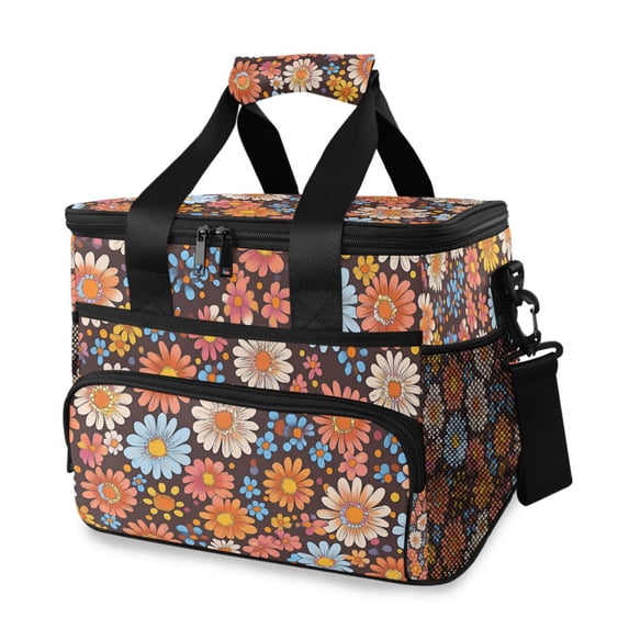 FORMRS Insulated Cooler Bag 24 Cans Capacity Soft Leakproof Lunch Box with Side Pockets, Colorful Flowers