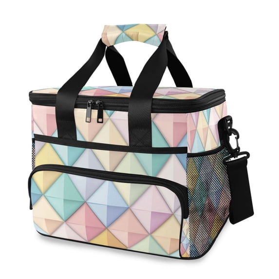 FORMRS Insulated Cooler Bag 24 Cans Capacity Soft Leakproof Lunch Box with Side Pockets, Colorful Geometric