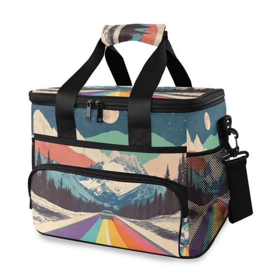 FORMRS Insulated Cooler Bag 24 Cans Capacity Soft Leakproof Lunch Box with Side Pockets, Colorful Road at Night