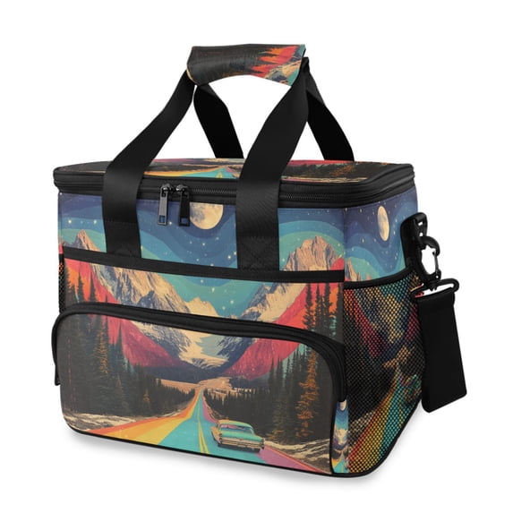 FORMRS Insulated Cooler Bag 24 Cans Capacity Soft Leakproof Lunch Box with Side Pockets, Colorful Road