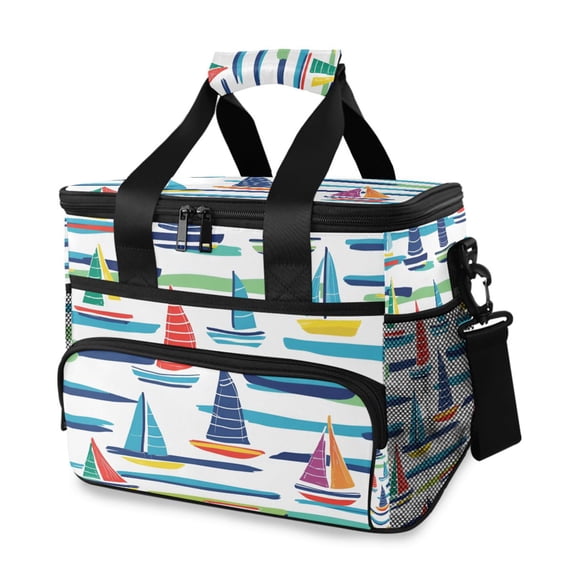 FORMRS Insulated Cooler Bag 24 Cans Capacity Soft Leakproof Lunch Box with Side Pockets, Colorful Sailboats