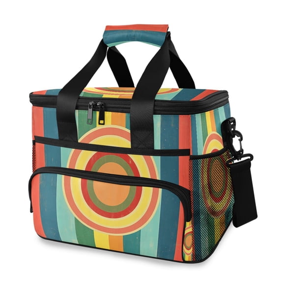 FORMRS Insulated Cooler Bag 24 Cans Capacity Soft Leakproof Lunch Box with Side Pockets, Colorful Stripes