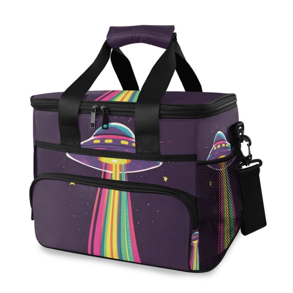 FORMRS Insulated Cooler Bag 24 Cans Capacity Soft Leakproof Lunch Box with Side Pockets, Colorful UFO