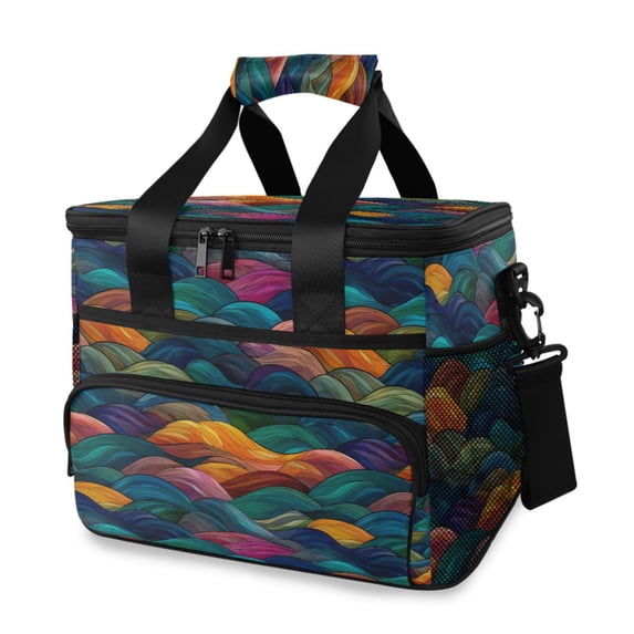 FORMRS Insulated Cooler Bag 24 Cans Capacity Soft Leakproof Lunch Box with Side Pockets, Colorful Waves Pattern