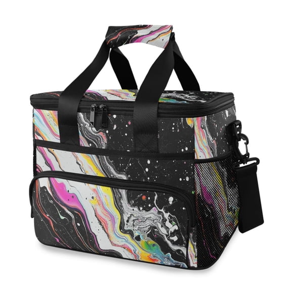 FORMRS Insulated Cooler Bag 24 Cans Capacity Soft Leakproof Lunch Box with Side Pockets, Colorful White