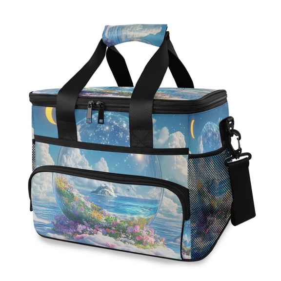 FORMRS Insulated Cooler Bag 24 Cans Capacity Soft Leakproof Lunch Box with Side Pockets, Crystal Ocean