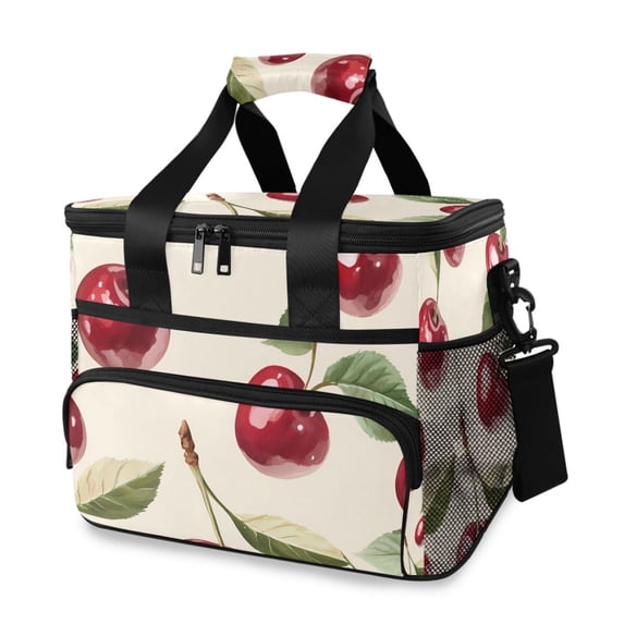 FORMRS Insulated Cooler Bag 24 Cans Capacity Soft Leakproof Lunch Box with Side Pockets, Cute Cherry