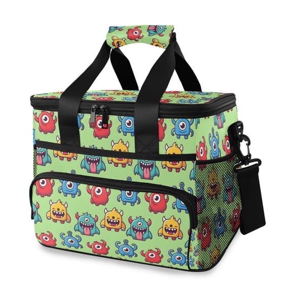 FORMRS Insulated Cooler Bag 24 Cans Capacity Soft Leakproof Lunch Box with Side Pockets, Cute Monsters Pattern
