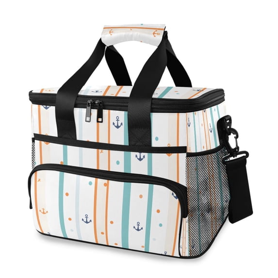 FORMRS Insulated Cooler Bag 24 Cans Capacity Soft Leakproof Lunch Box with Side Pockets, Cute Nautical Pattern