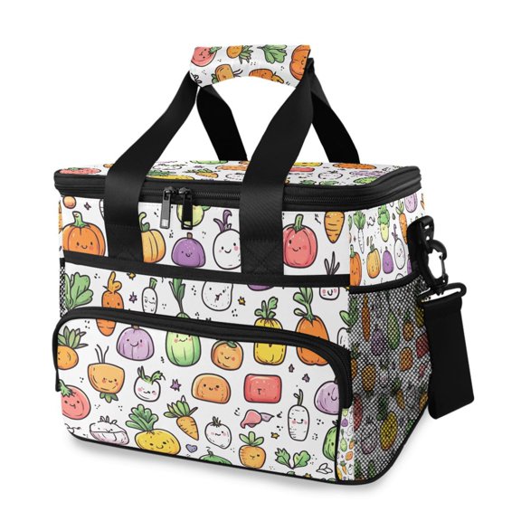 FORMRS Insulated Cooler Bag 24 Cans Capacity Soft Leakproof Lunch Box with Side Pockets, Cute Vegetables