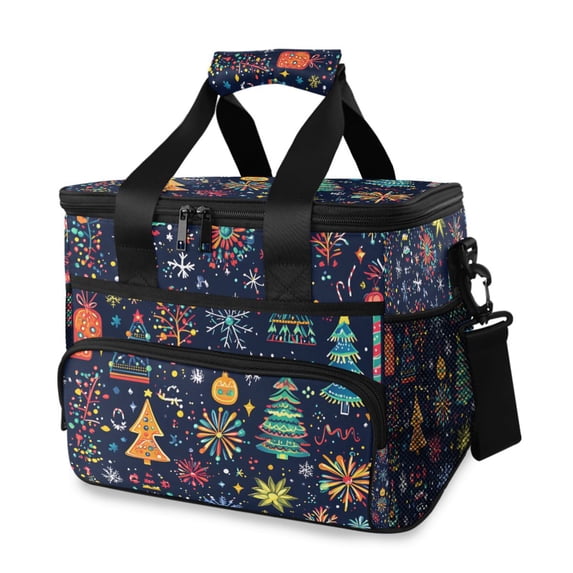 FORMRS Insulated Cooler Bag 24 Cans Capacity Soft Leakproof Lunch Box with Side Pockets, Dark Blue Christmas