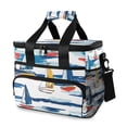 thumbnail image 1 of FORMRS Insulated Cooler Bag 24 Cans Capacity Soft Leakproof Lunch Box with Side Pockets, Dark Blue Hand Drawn Sailboats, 1 of 7